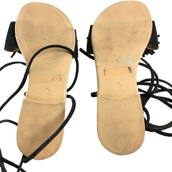 Mariella Womens Fringe Ankle Strap Black Leather ITALY Made Sandals sz 6.5 / 7 - Picture 8 of 8